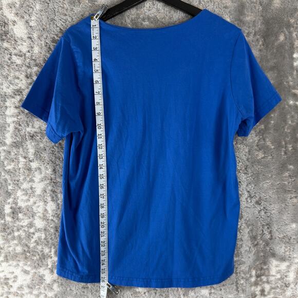 Turtle Bay Size L Pleated Minimalist Casual Top Blue Short Sleeve Pullover - Picture 2 of 6
